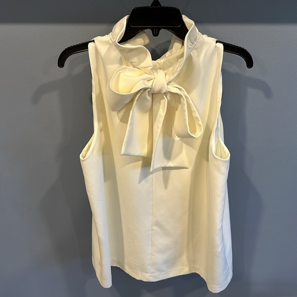 Tuckernuck Mason top; ruffle collar and bow tie back swing top in ivory, sz XL - Picture 4 of 7